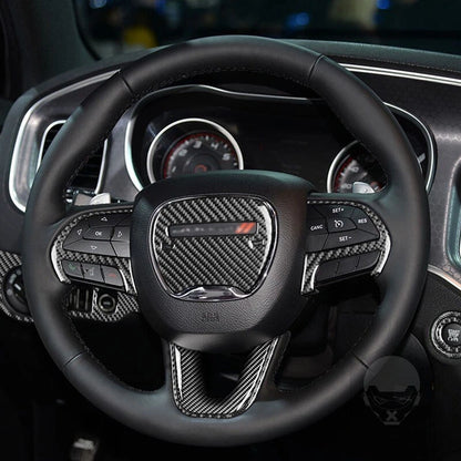 Carbon Fiber Parts Steering Wheel Cover Control Trim Fits Challenger 2015+