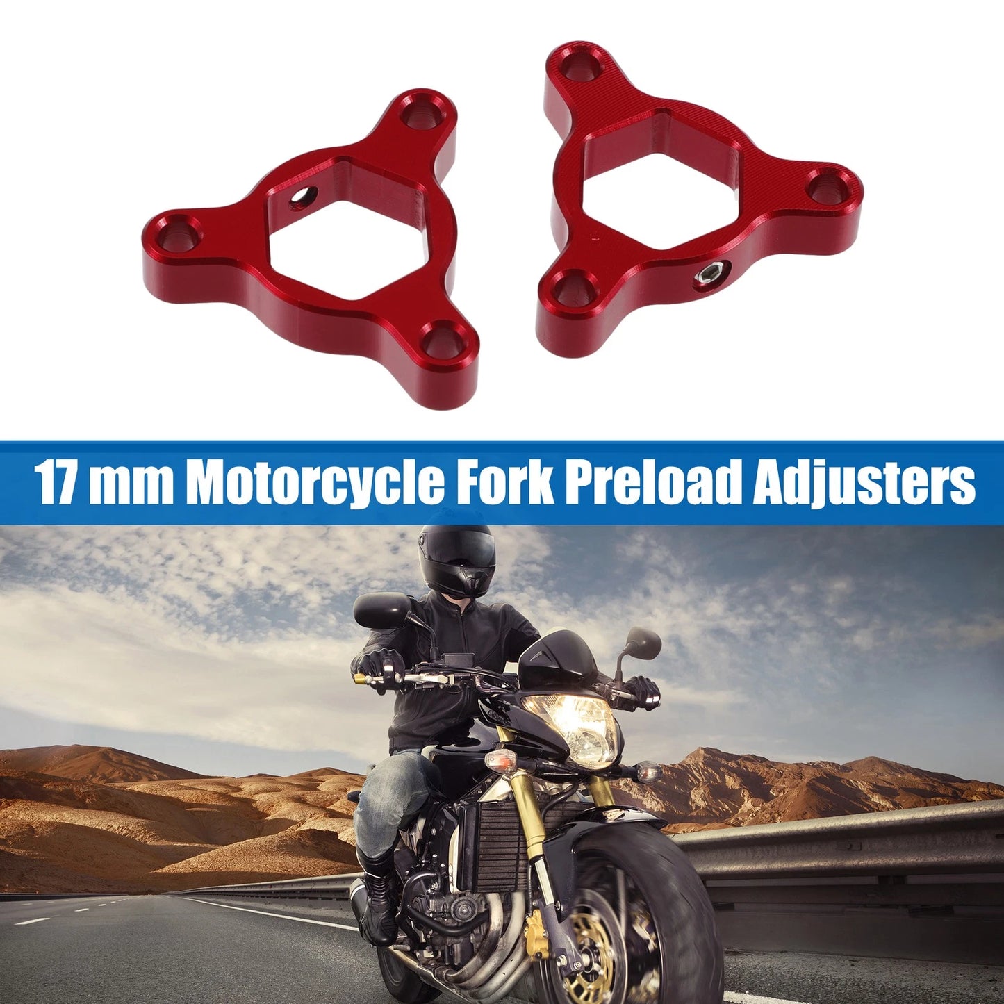 2 x 17mm Fork Preload Adjusters Aluminum Alloy Red for Motorcycle