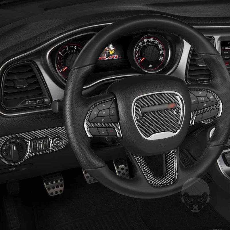 Carbon Fiber Parts Steering Wheel Cover Control Trim Fits Challenger 2015+
