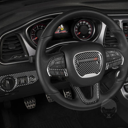 Carbon Fiber Parts Steering Wheel Cover Control Trim Fits Challenger 2015+
