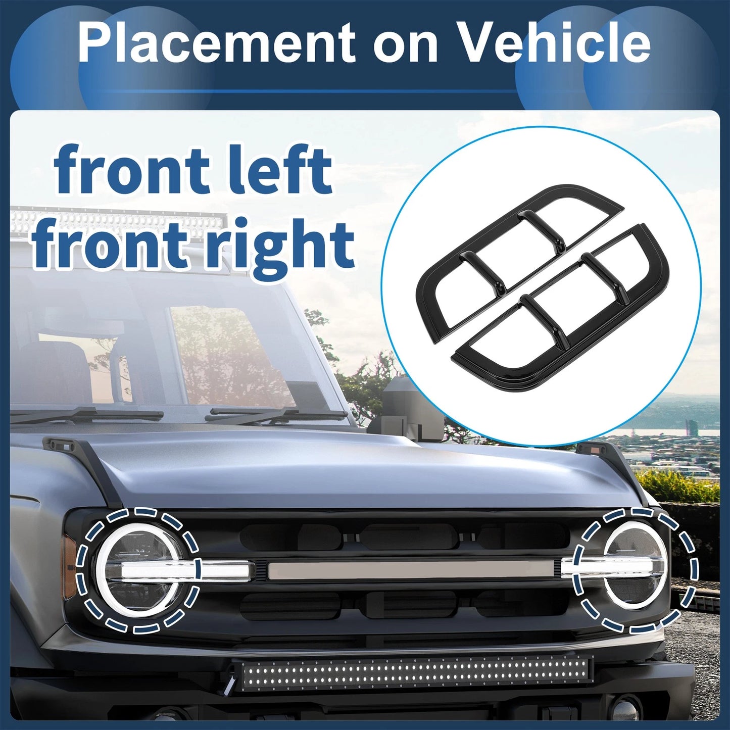 Headlight Trim Bezels for Ford Bronco  - 2 x Front Left & Right