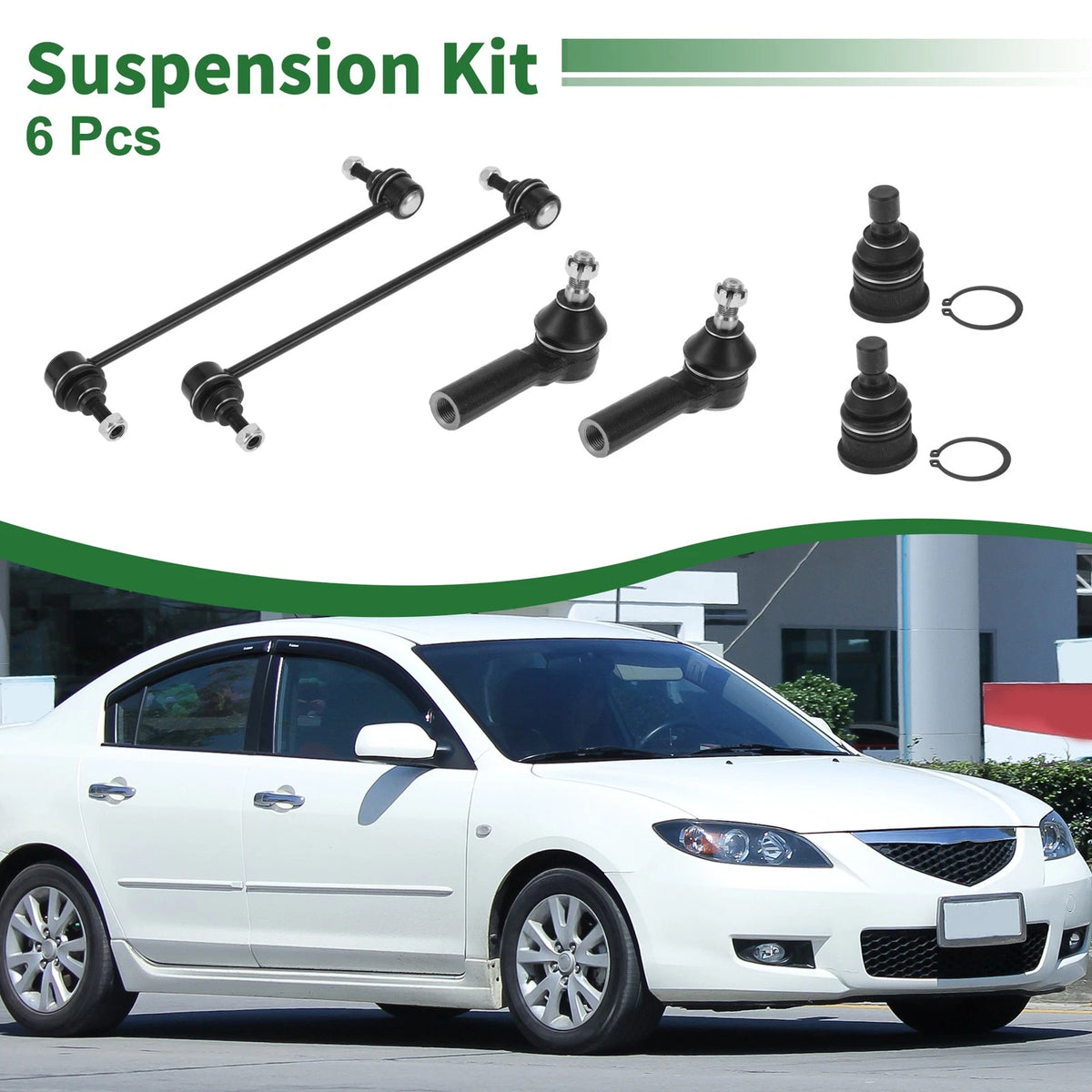 6pcs Front Suspension Kit Outer Tie Rod Ends Sway Bar Links for Mazda Tribute (2001-2007)