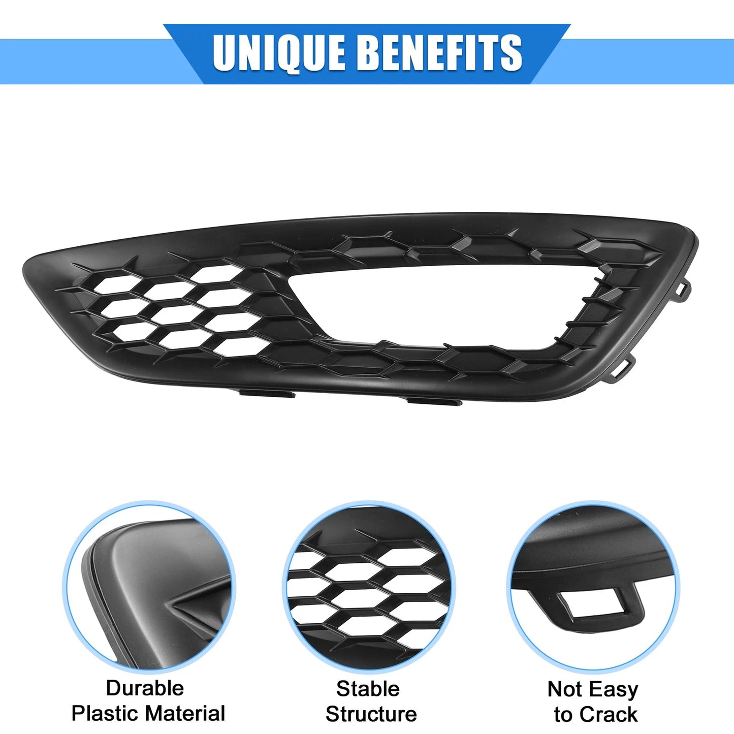 Front Bumper Fog Light Mesh Grille Cover for Ford Focus (2015-2017)