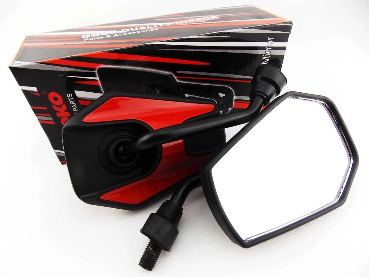 Black Red Hex Soko Mirrors for Yamaha XVS1300 Midnight Star (2007-2015)