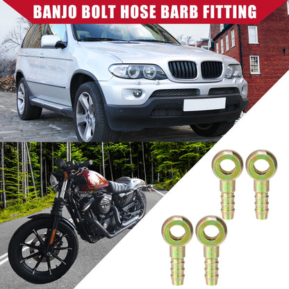 4 x Banjo Bolt Hose Barb Fitting 10mm ID 10mm OD Metal for Car Motorcycle