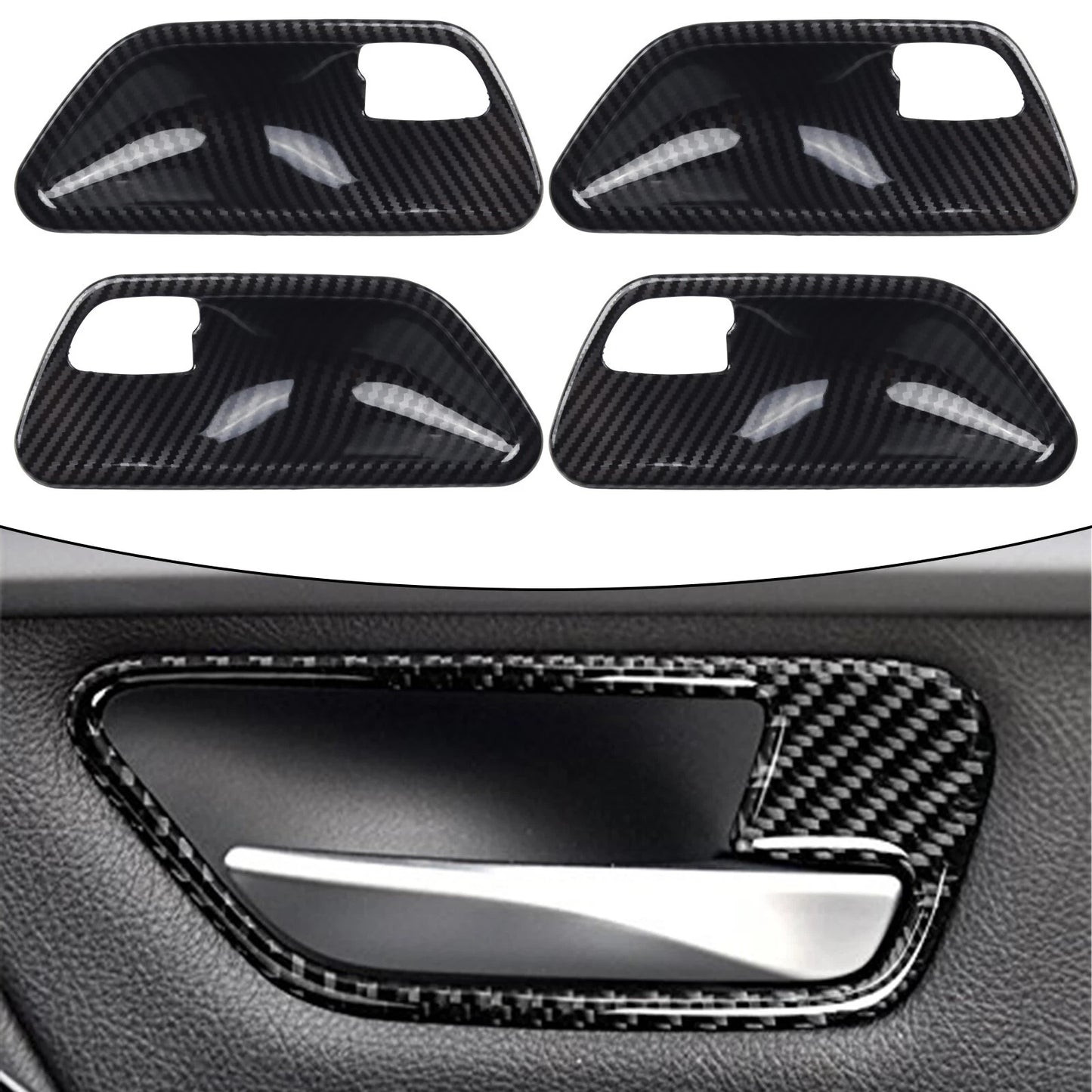4PC Carbon Look Interior Door Handle Bowl Cover for 3 4 Series F30 F34 3GT
