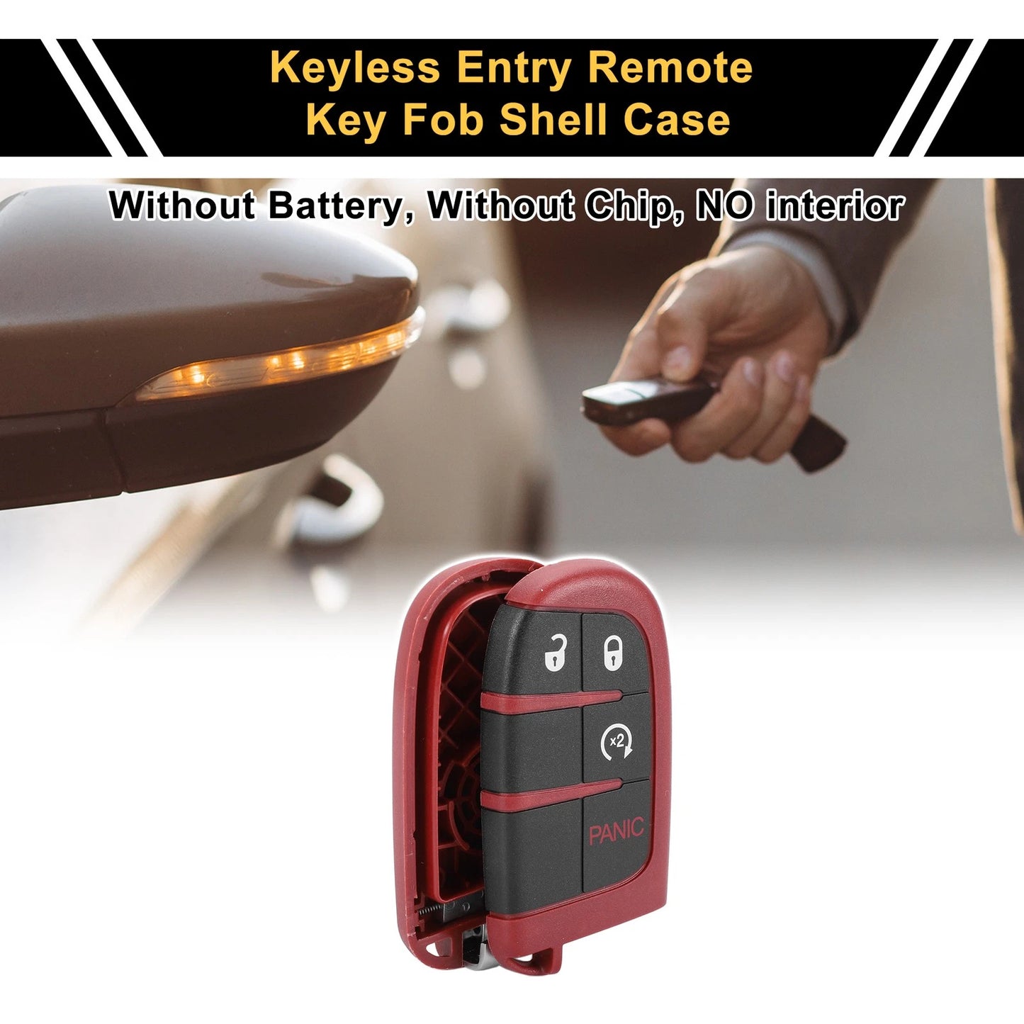 4 Button Key Fob Shell Case for Dodge Charger (2020) Black Red