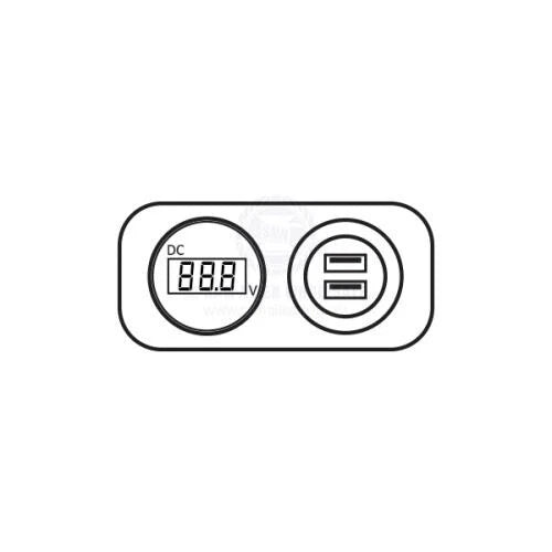 Power Socket Twin USB-A/Voltmeter Combo Flush Mount Black Relaxn