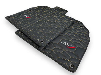 Black Leather Floor Mats for Lamborghini Aventador SVJ (2019-2023)