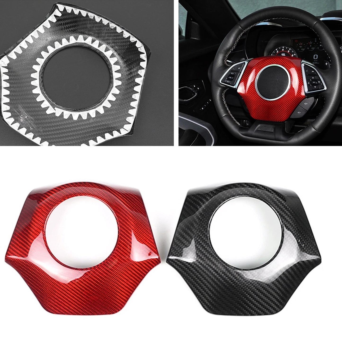 Steering Wheel Cover Trim Red Carbon Fiber for Chevrolet Camaro (2016-2024)