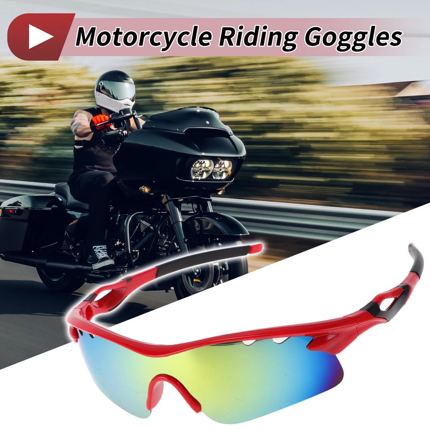 Set Motorcycle Riding Goggles Red Lens Red Frame PC Cycling Sunglasses