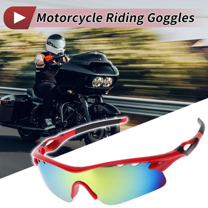 Set Motorcycle Riding Goggles Red Lens Red Frame PC Cycling Sunglasses