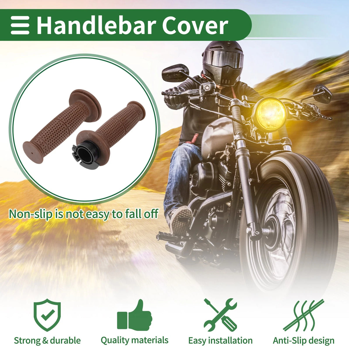 7/8" 22mm Hand Grips Cover Handlebar Cover TPU Brown for Motorcycle