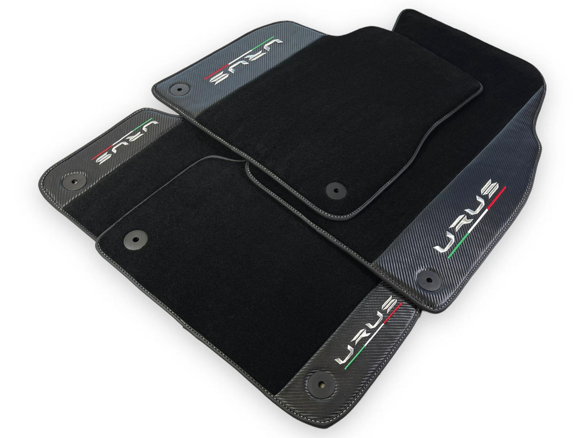 Black Floor Mats for Lamborghini Urus 2018-2024 with Carbon Fiber Leather