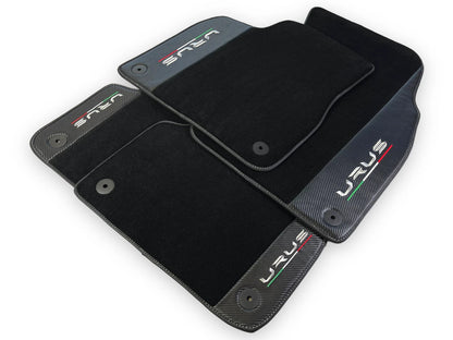 Black Floor Mats for Lamborghini Urus 2018-2024 with Carbon Fiber Leather