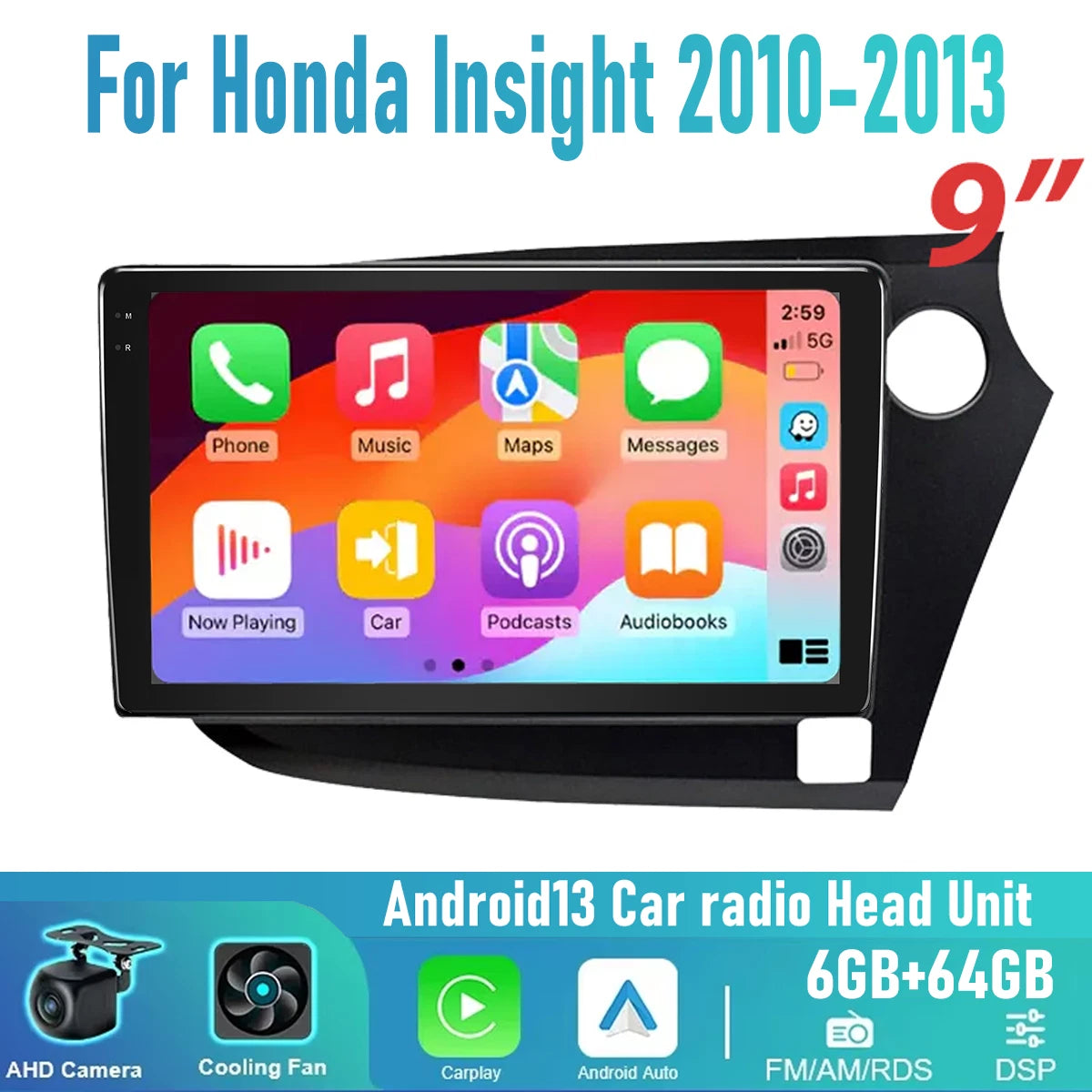 6-64GB Wireless Carplay Android Auto Head Unit for Honda Insight (2010-2013)