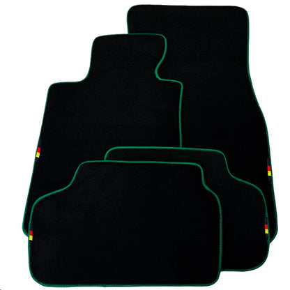 AutoWin Black Floor Mats for BMW 7 Series E38 (1997-2001) - Green Trim