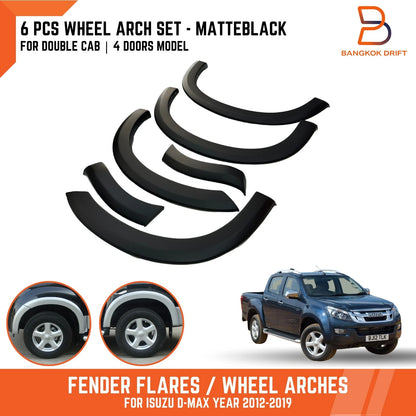 6 x Matte Black Fender Flares for Isuzu D-Max Ute Pickup (2012-2019)