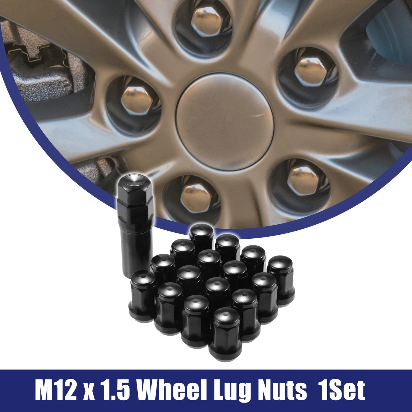 1 Set M12x1.5 Car Wheel Lug Nuts for Honda Chevy Nissan Black