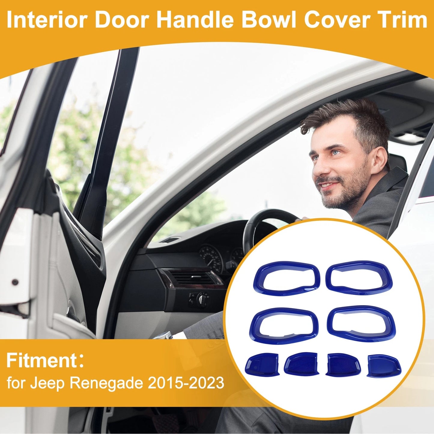 Interior Door Handle Bowl Cover Trim for Jeep Renegade (2015-2023) 4 x ABS