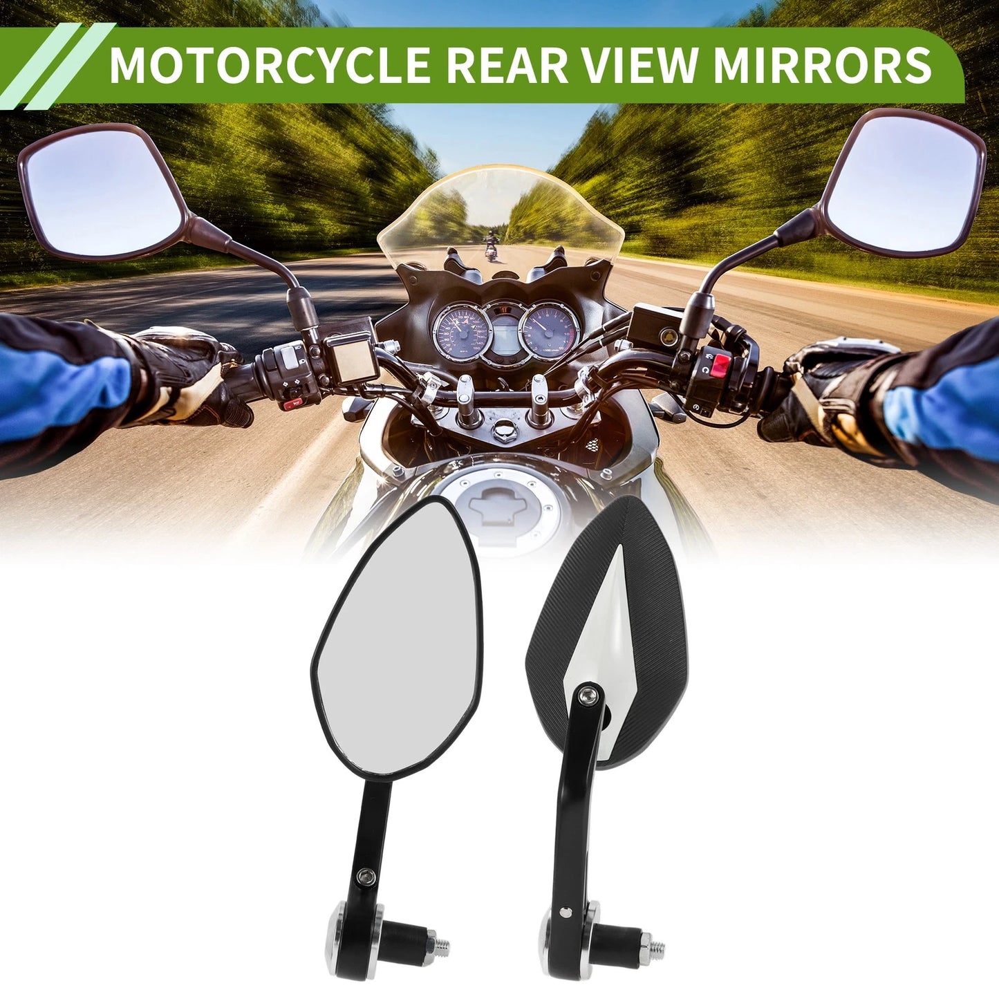 Rear View Mirrors / Prismatic Shape / Black White Aluminum for M8 Motorcycle
