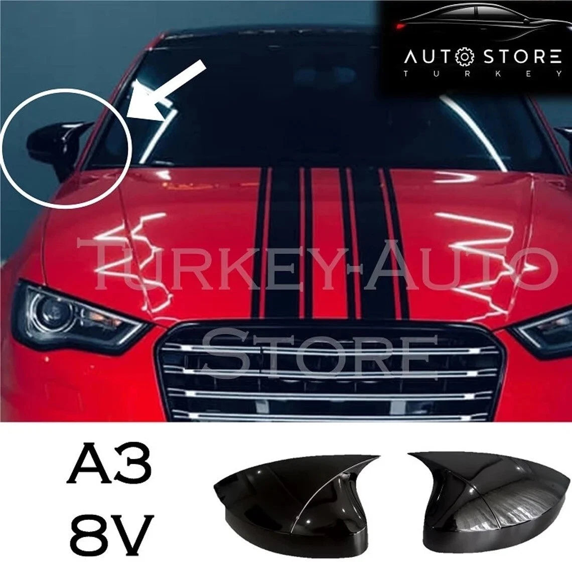 2 Piece Gloss Black Side View Mirror Covers for Audi A3 8V (2012-2019)