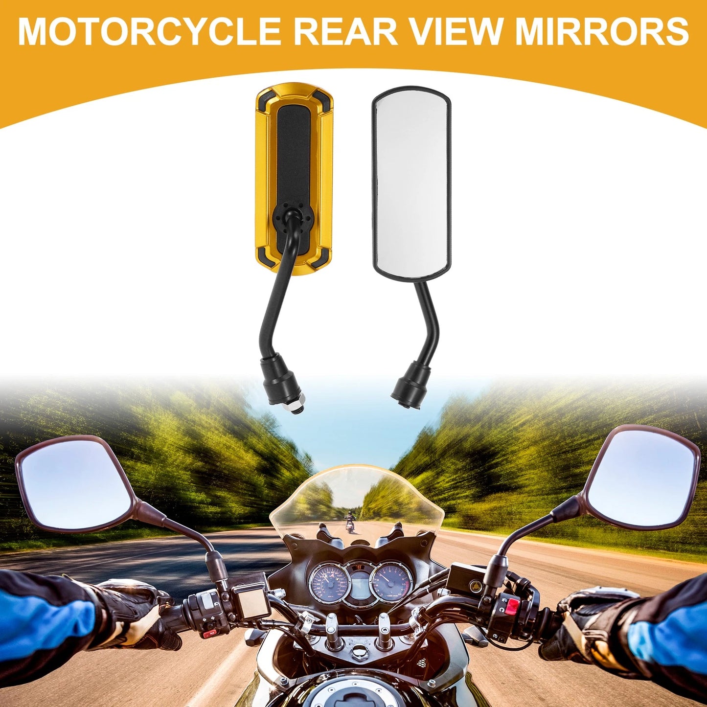 M10 Motorcycle Rear View Mirrors Side Rearview Mirror Black Gold Tone Iron