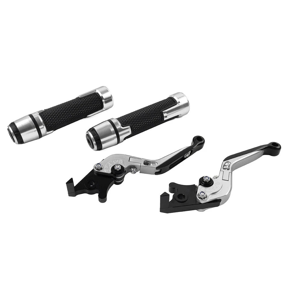 Silver Extendable Brake Clutch Lever Grip Set for BMW R1200GS R1250GS (2013-2023)