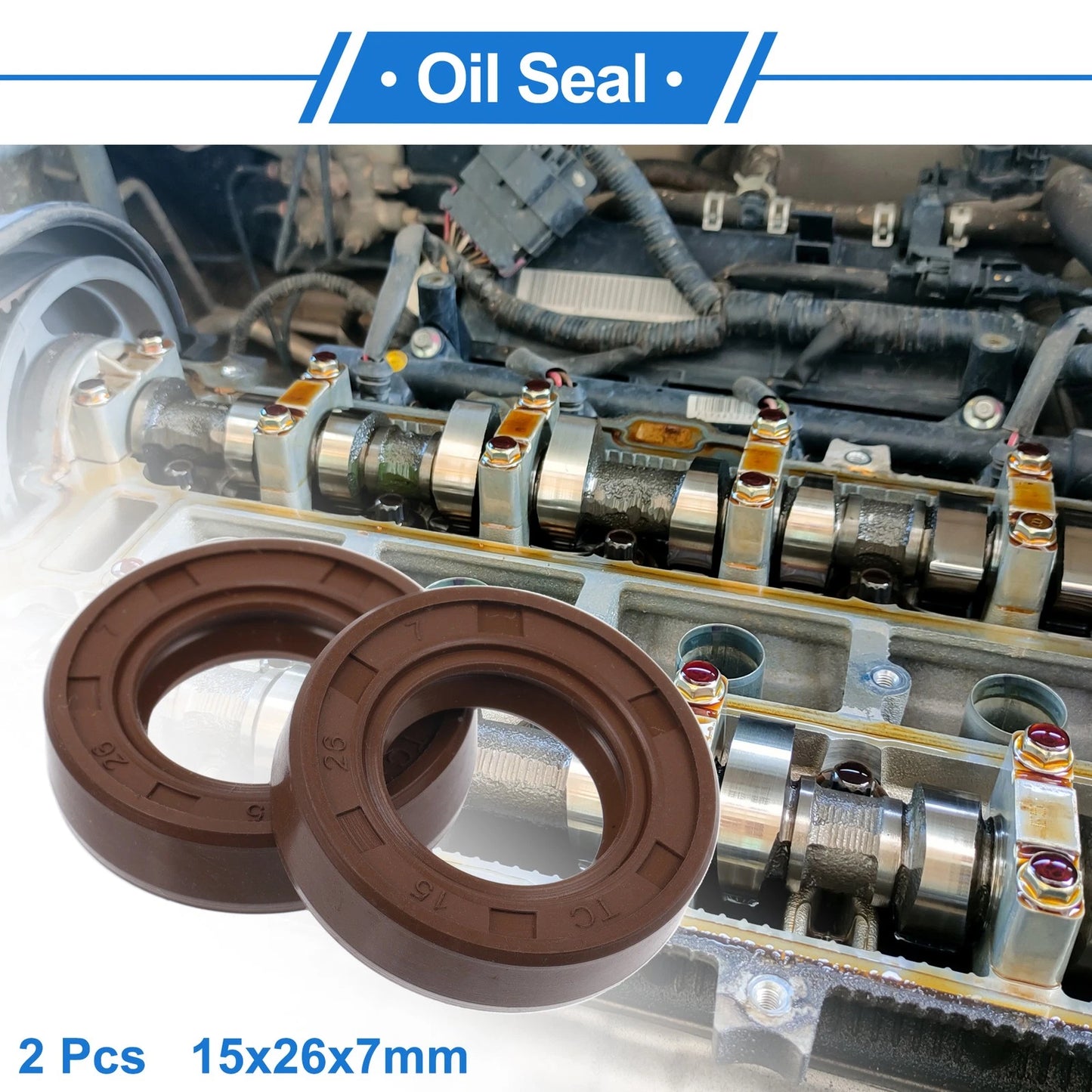 Oil Seal 2 x 15x26x7mm Rotary Shaft Seal FKM Rubber for Make Model