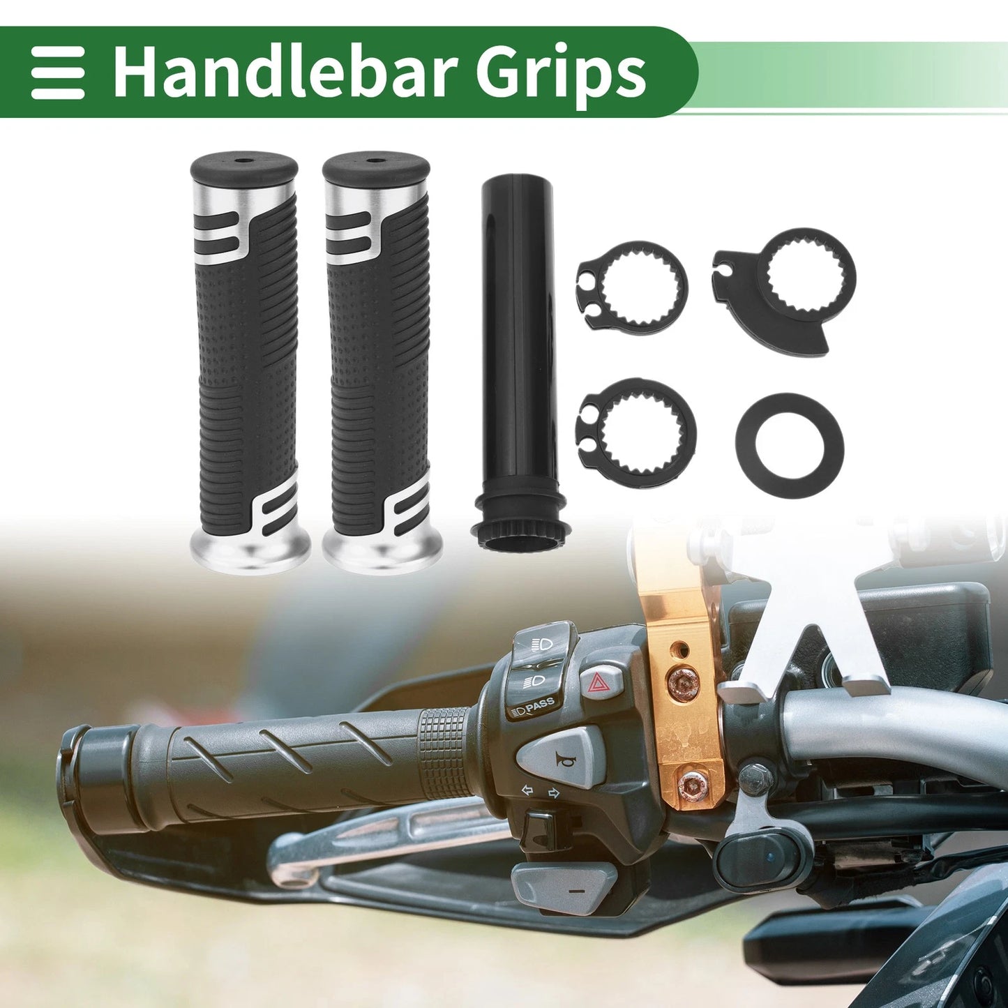 7/8 22mm Hand Grips Cover Silver Tone for Motorcycle