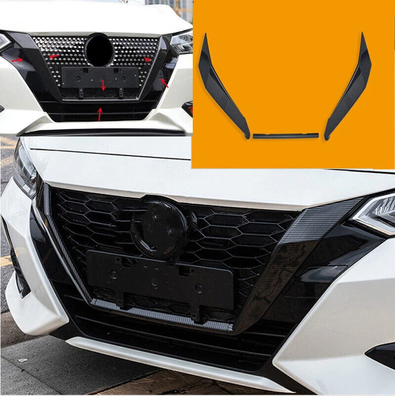 ABS Carbon Fiber Front Grille Frame Cover Trim for Nissan Sentra (2020-2022)