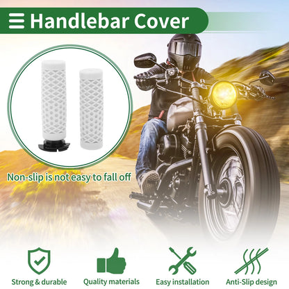 Grips 7/8" 22mm Motorcycle Hand Grips Cover Kit for Handlebar TPU White