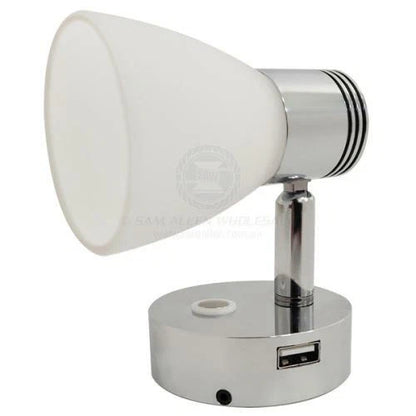 Caravan Boat Bulkhead Light LED with USB Outlet Chrome/White