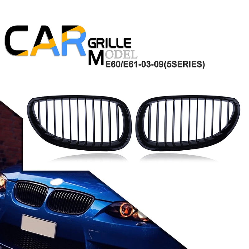 Gloss Black Front Kidney Grille for 2003-2010 BMW E60 525i 530i (2003-2010)