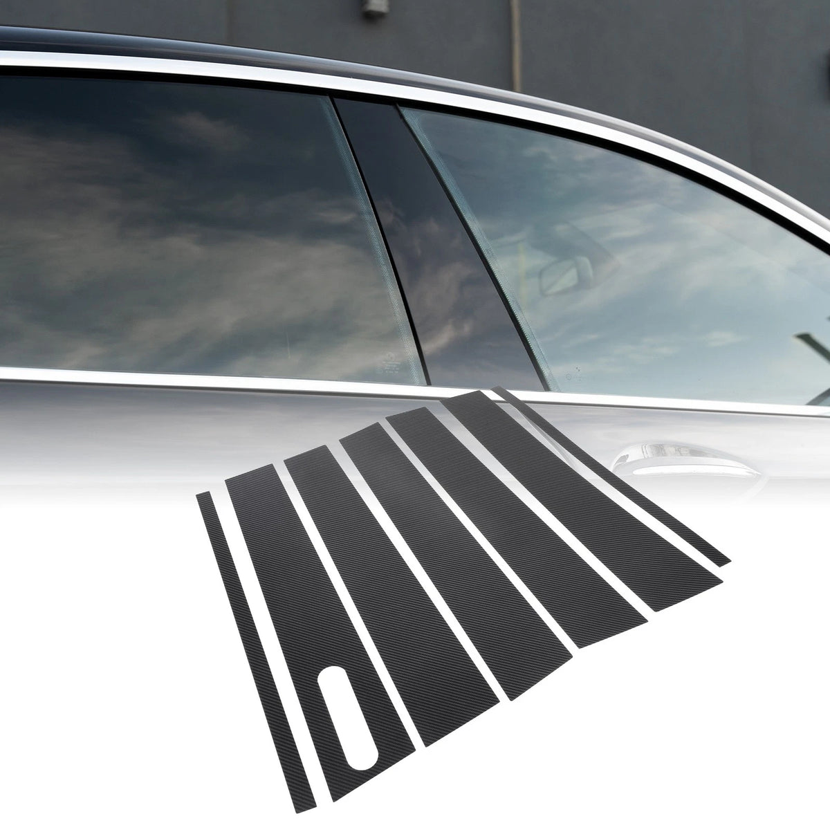 7 x Car Pillar Window Trim Covers for Ford Explorer (2002-2010) Black Carbon Fiber