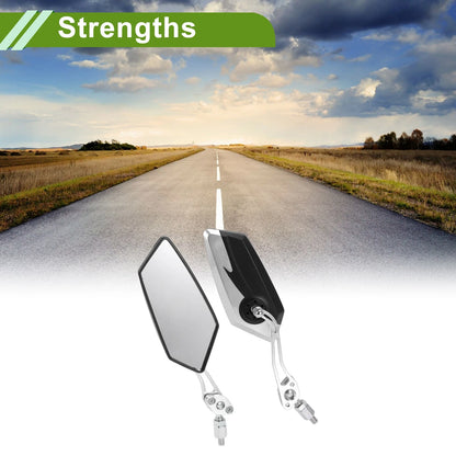 2 x M8/M10 Rear View Mirror Polygonal Shape Black Silver Tone Plastic for Motorcycle