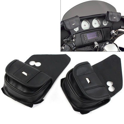 Black Dual Pouches Windshield Bags for Harley Touring Street Glide Special (2014-2023)