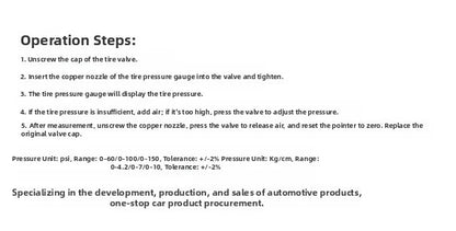Mechanical Tire Pressure Gauge Portable Stainless Steel with Hose for Car Use