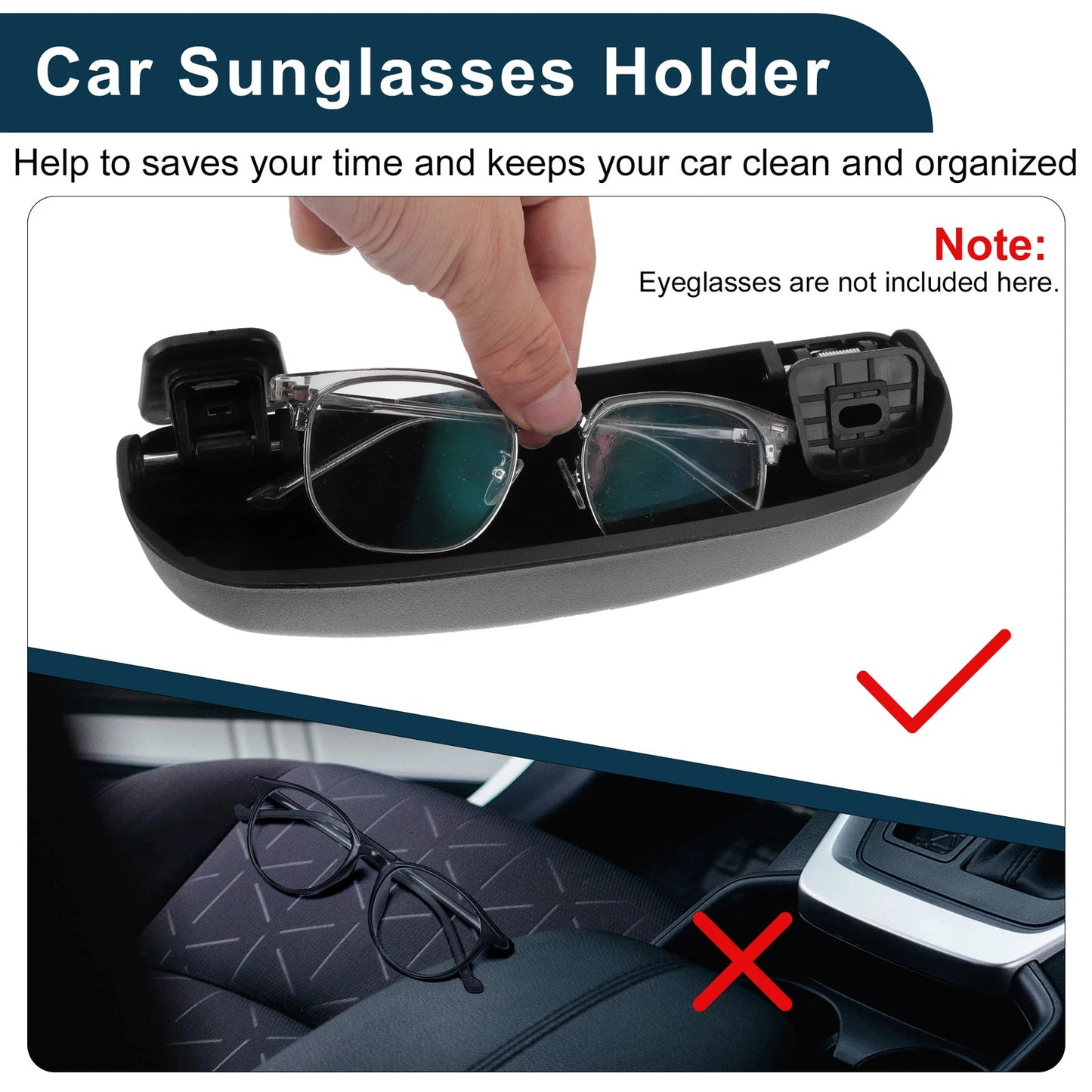 Sunglasses Case for Volvo XC90 2016-2024 Eyeglasses Holder Storage Box Black
