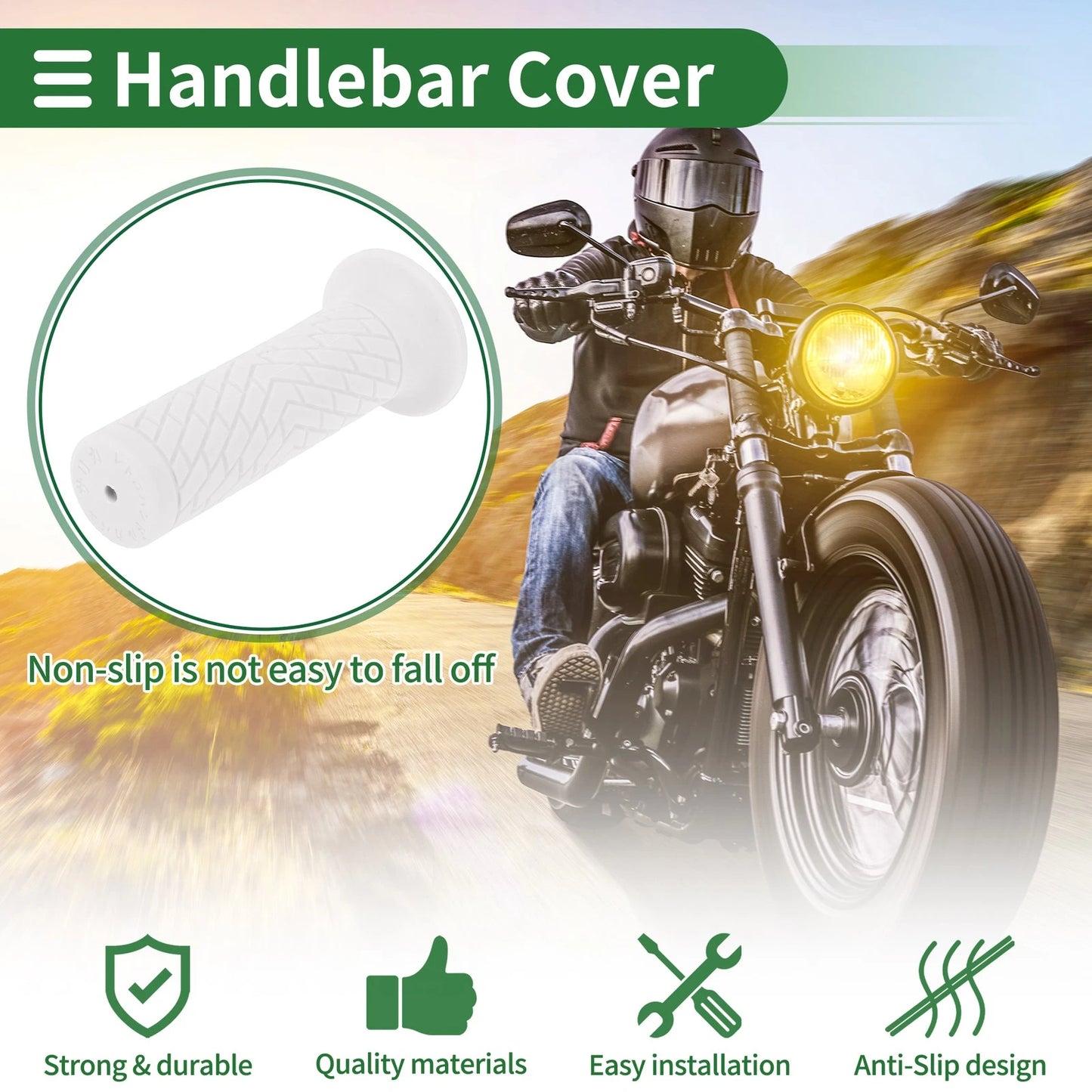 7/8" 22mm Hand Grips Cover End Grips TPU White for Motorcycle
