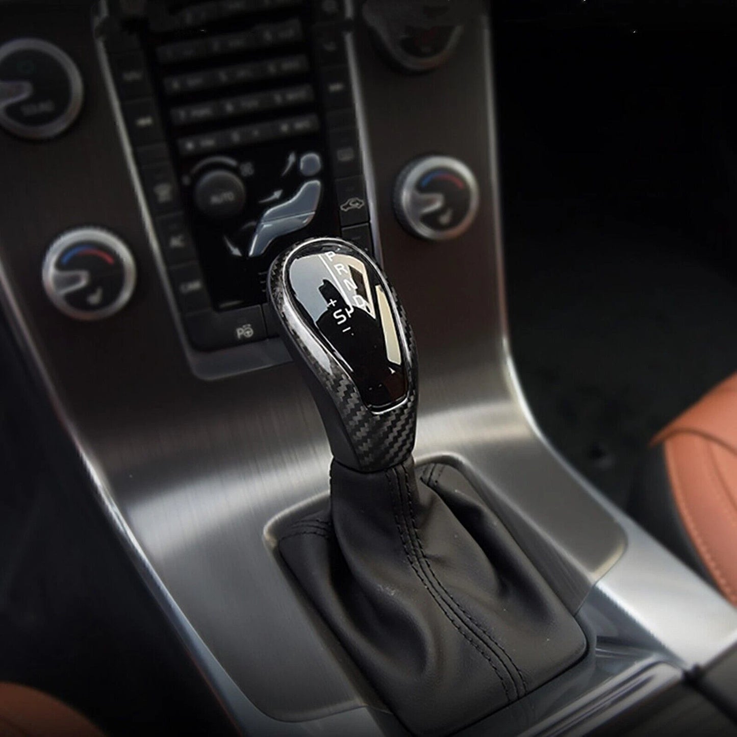 Gear Shift Knob Cover for Volvo S60 V40 (2012-2019) Black Carbon Fiber