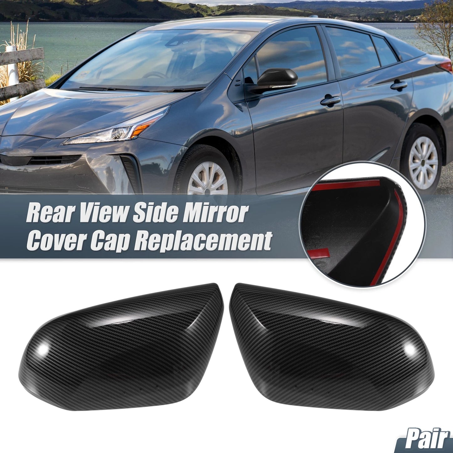 Pair Mirror Cover Overlay CF Pattern for Toyota Prius Prime (2017–2023)