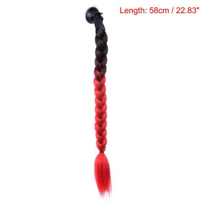 Helmet Decor Pigtail Gradient Braid Hair Suction Cup for Motorcycle Red Black