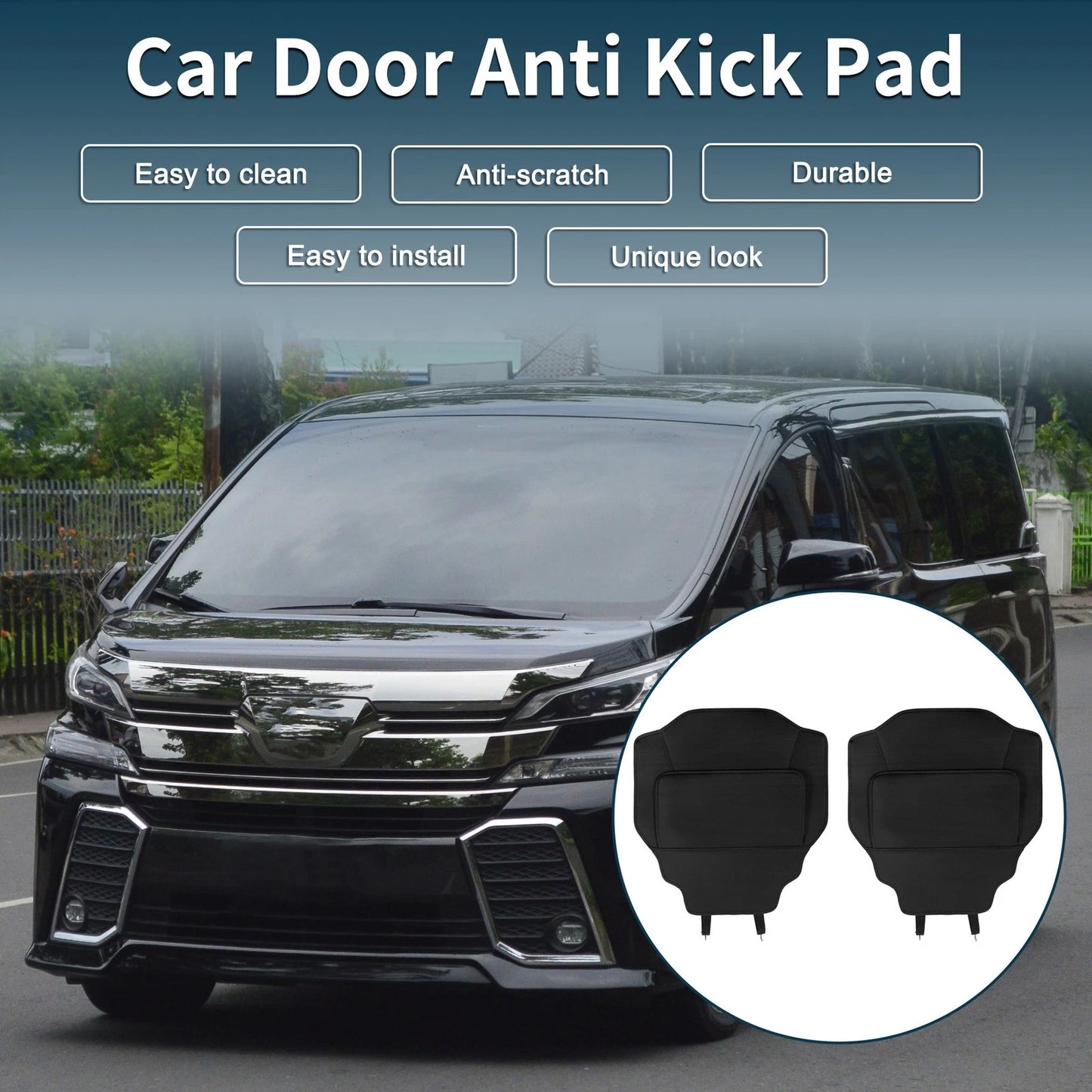 Leather Car Door Anti Kick Pad Sticker for Toyota Vellfire Alphard 40 Black