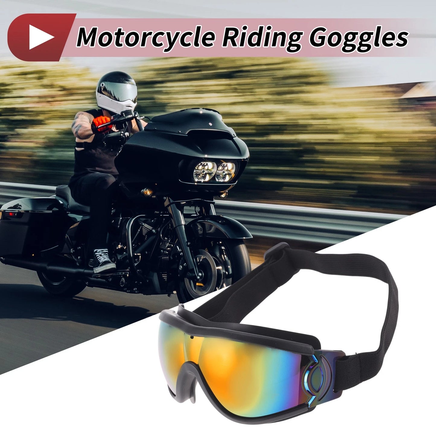 Riding Goggles for Motorcycle Red Lens Black Frame PC PU Sunglasses