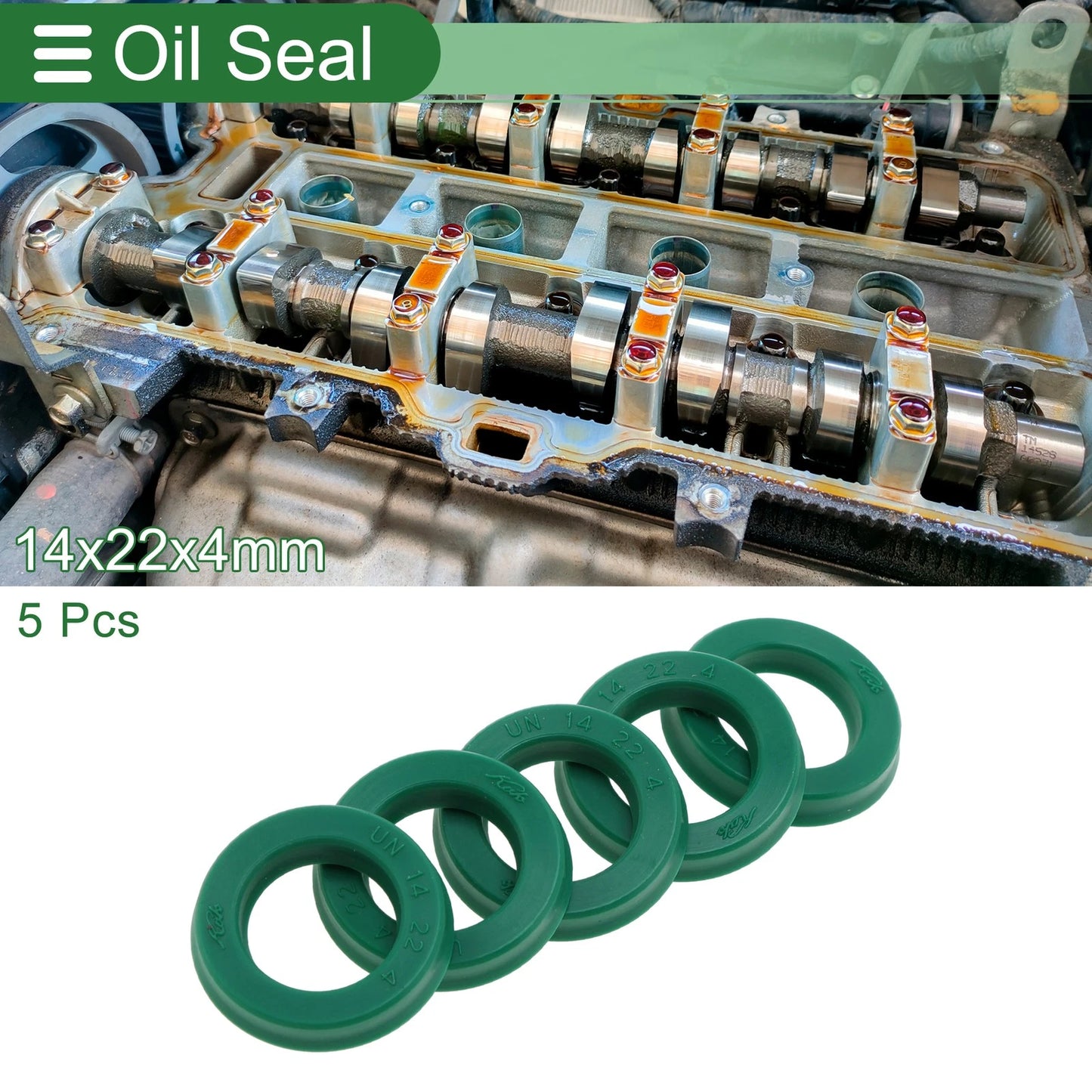 Oil Seal Rotary Shaft Seal TPU 14x22x4mm High Pressure Green 5 Pcs