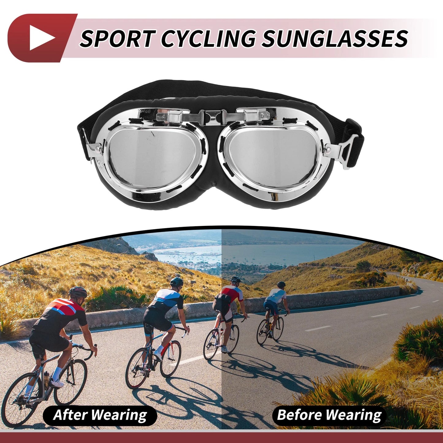 Set 1 Motorcycle Goggles Grey Lens Black Frame Sunglasses for Motorcycle