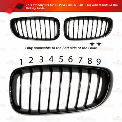 M-Power 9 Bars Kidney Grille Cover Insert Clips for BMW GT F34 (2013-2018)