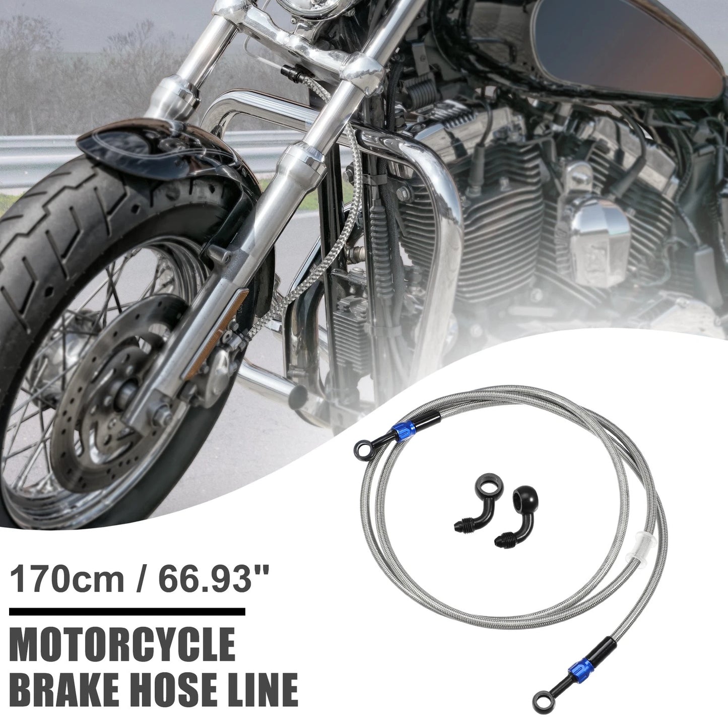 90 Degree Brake Hose 170cm Braided Line Tube for Motorcycle