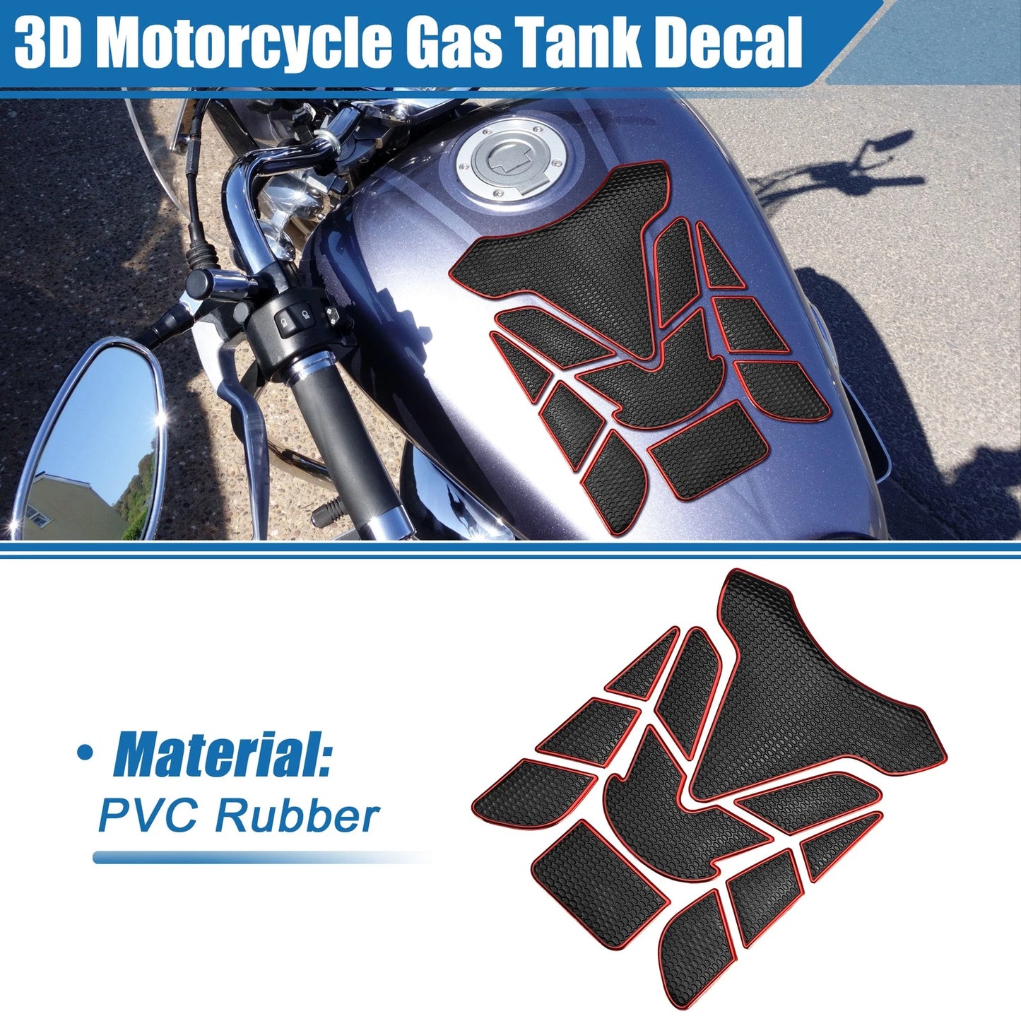 Gas Tank Decal 7.68x5.63 Tank Pad Sticker Black Red for Motorcycle